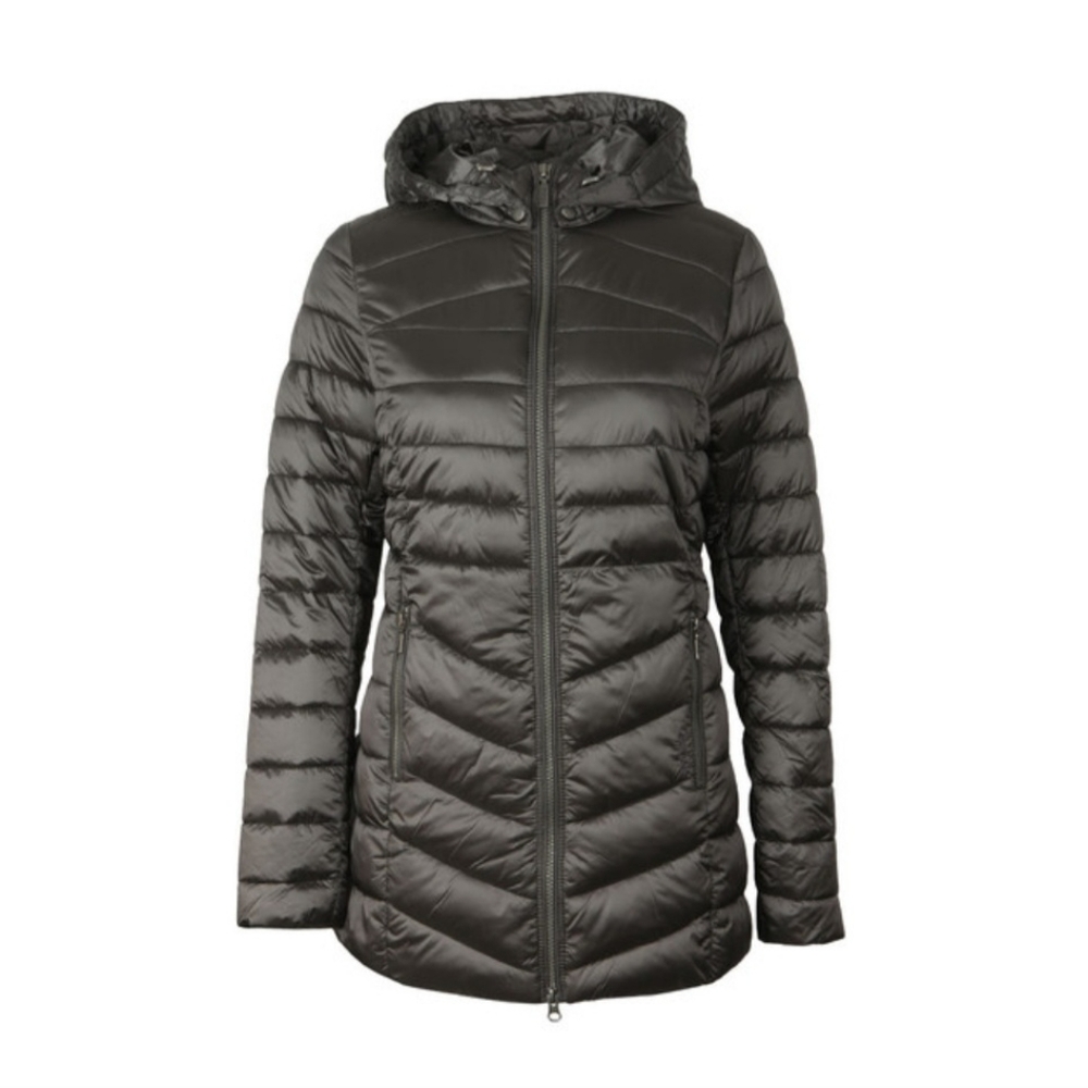 Barbour Women's Quilted Hooded Puffer Jacket in Dark Gray